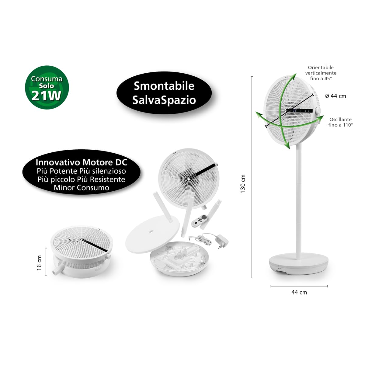 MACOM, Potente Ventilatore Smontabile e Salvaspazio, Enjoy & Relax 983 Smonty