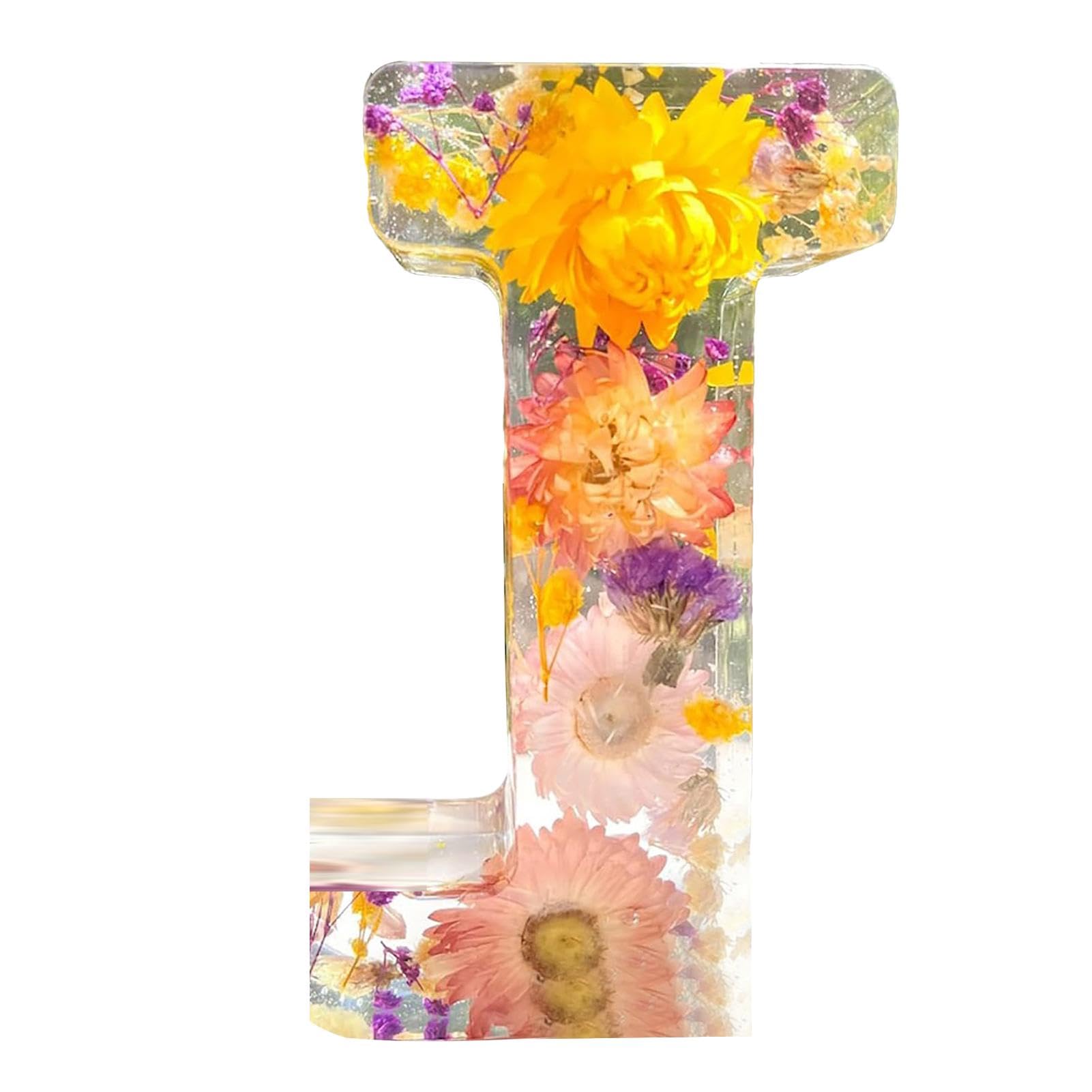 Holdes Floral Resin Night Light with Pressed Flower Letters & LED, Decorative Lamp with Dry Flower, Decor