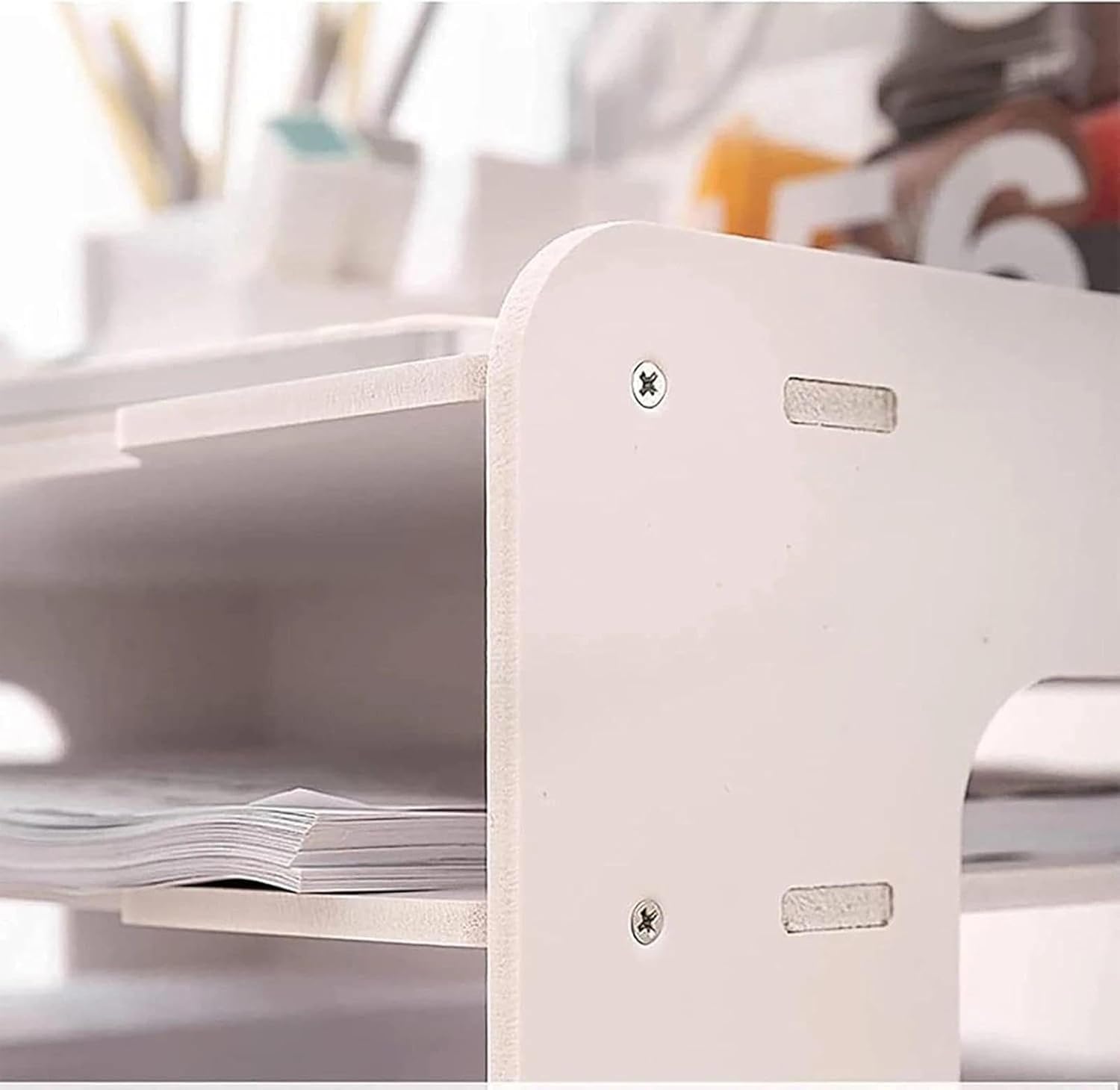 Extra Large A3 Paper Storage Unit, 11x17 Paper Organizer, Tiered Stationery Storage Rack PVC with 7 Compartments, Desk Organizer for Office and School Supplies