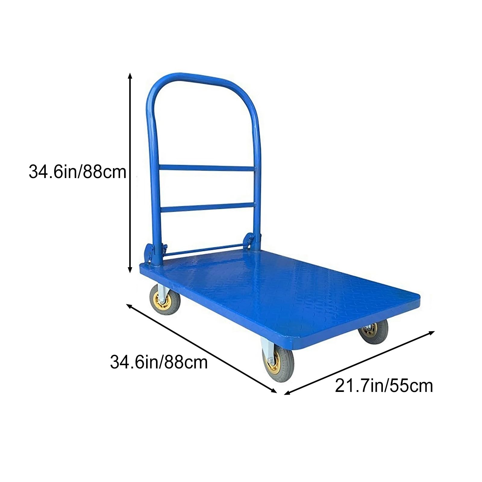Carrello pieghevole con ruote, carrello industriale resistente, portatile, pieghevole, con maniglia, 4 ruote (88 x 55 cm) per uso in magazzino