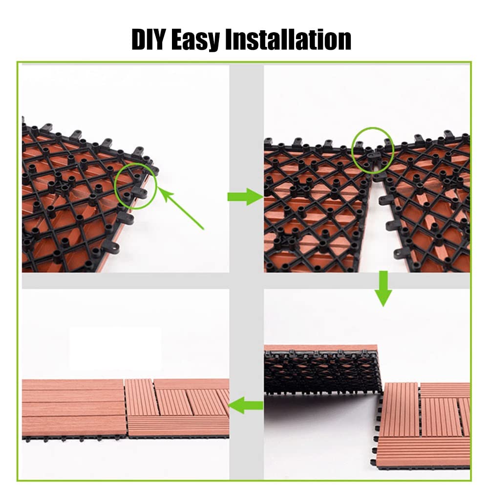 Baldosas de Madera Baldosas De La Cubierta del Patio con El Patio con Dirigió Luces del Sensor, Piso Decorativo De Plástico De Madera, Impermeable For Todo Clima Y No Deslizamiento
