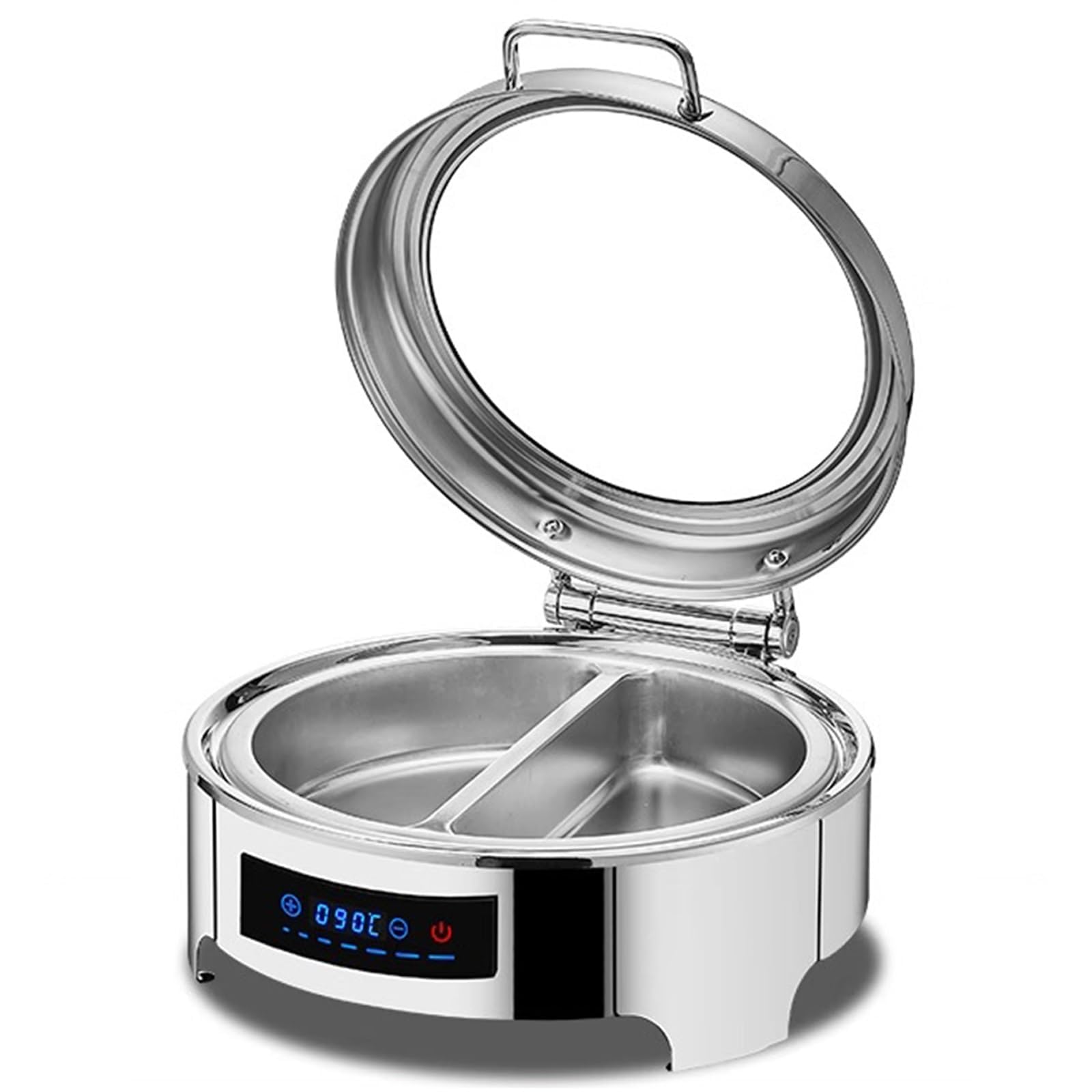 JKJZSALJ Food Warmers Buffet Server With Visual Glass Top, Adjustable Temperature Chafing Dishes, Stainless Steel Handle For Catering And Parties,Round,1/2 Pan