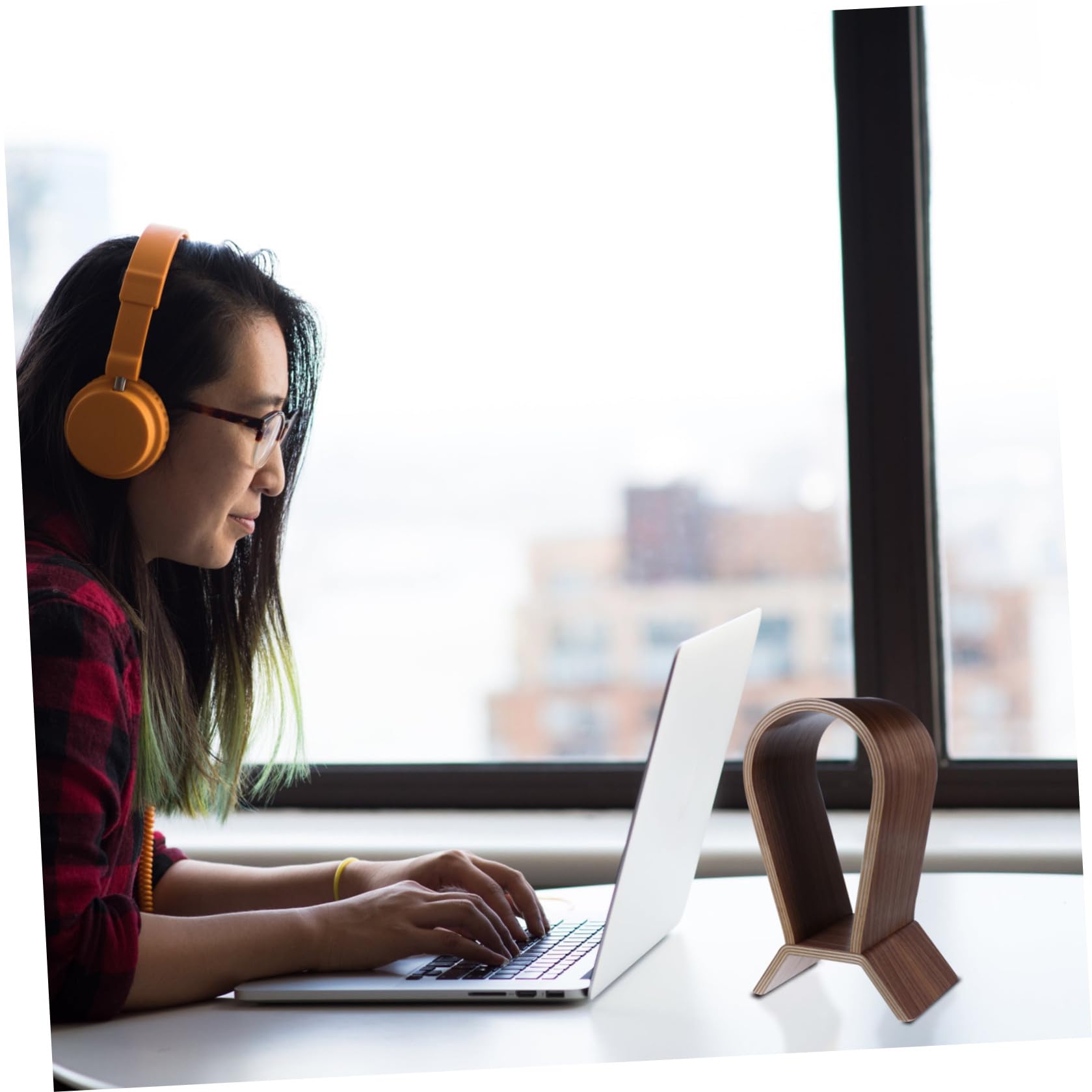 Alipis Présentoir de Bureau en Bois Synthétique Stable pour Casque Audio Support Élégant pour Café ou Magasin D'écouteurs