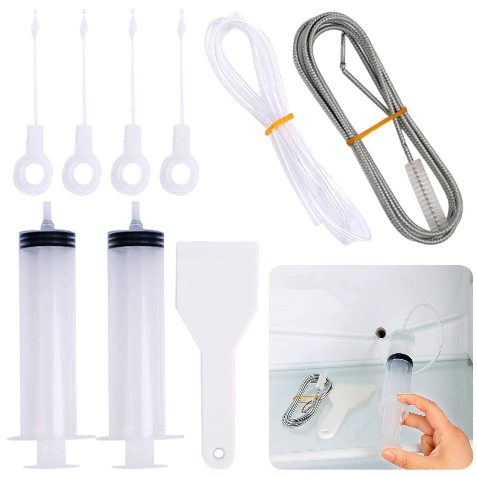 BDSHUNBF 9PCS Fridge Dredger Set, Fridge Drain Hole Cleaning Tool, Refrigerator Drain Dredging Tool, Drain Pipe Cleaning Brush, Reusable Refrigerator Brush for Refrigerator Cleaning