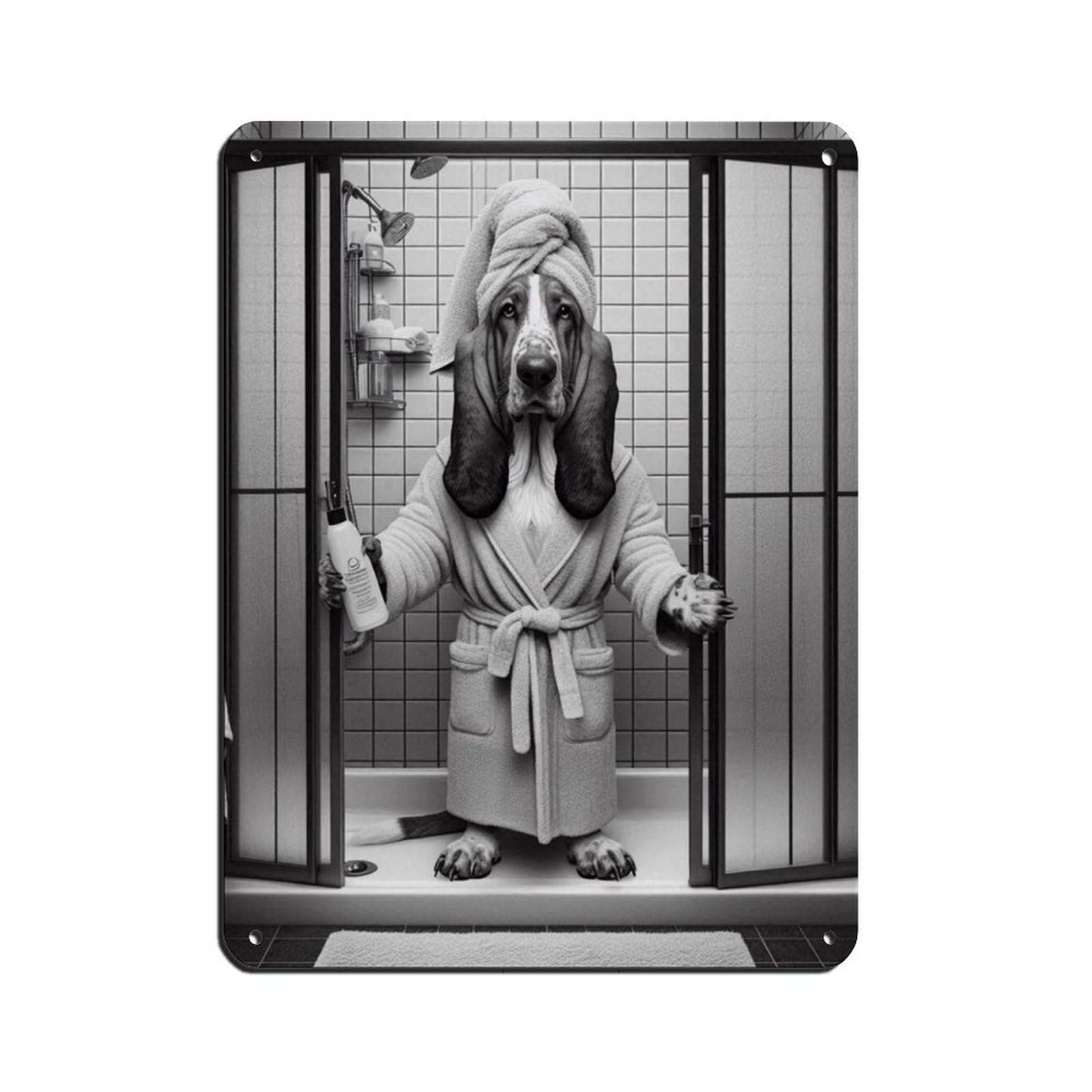 Basset Hound Bathroom Art Retro Poster Metal Tin Sign Chic Art Retro Iron Painting Bar People Cave Cafe Family Garage Poster Wall Decoration 12x16inch(30x40cm)