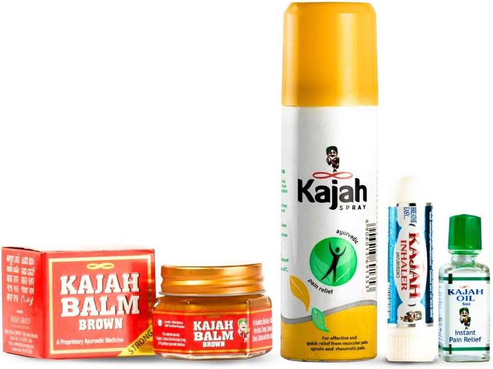 Kajah Rajah Group Box Pack of Balm, Spray, Inhaler and Oil Ayurvedic Pain Relief Set for Headache, Cold and Sprains