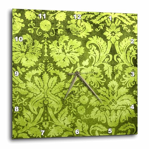3dRose Wall Clock Silent - 10 inch - Decorative Vintage Floral Wallpaper Green - Rewards4life Gifts