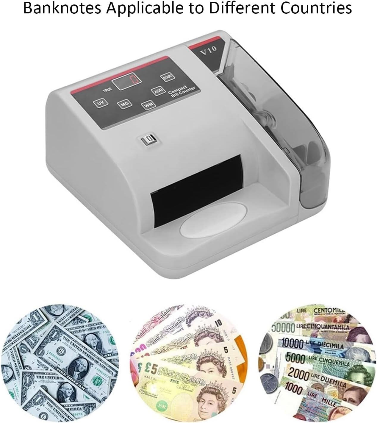 Liczarka Banknotów Z Kalkulatorem do Walut z Całego Świata | 600 Banknotów/Min, Wykrywanie UV/MG/WM, Przenośna Liczarka Banknotów I Gotówki