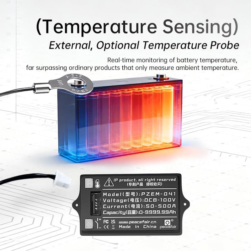 Image of RQG New 500A Battery Monitor with Shunt,8-100V 2 Inch Color Screen Shunt Monitor,High Precision TFT Color Screen Coulometer for Car RV Golf Cart Solar Panel