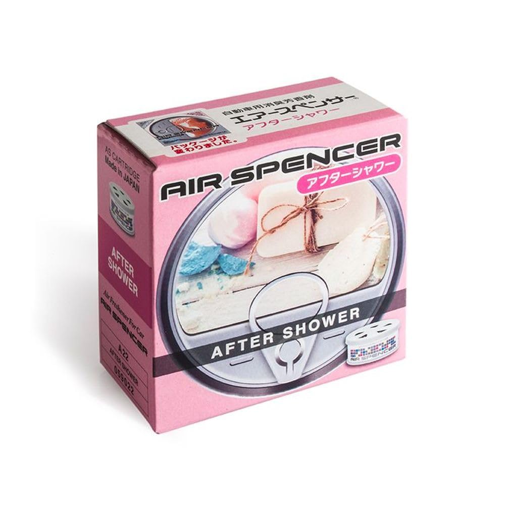PERFUME AMBIENTADOR JAPONES LATA PARA COCHE AIRSPENCER AFTER SHOWER AROMA FLORAL FRUTAS TE VERDE
