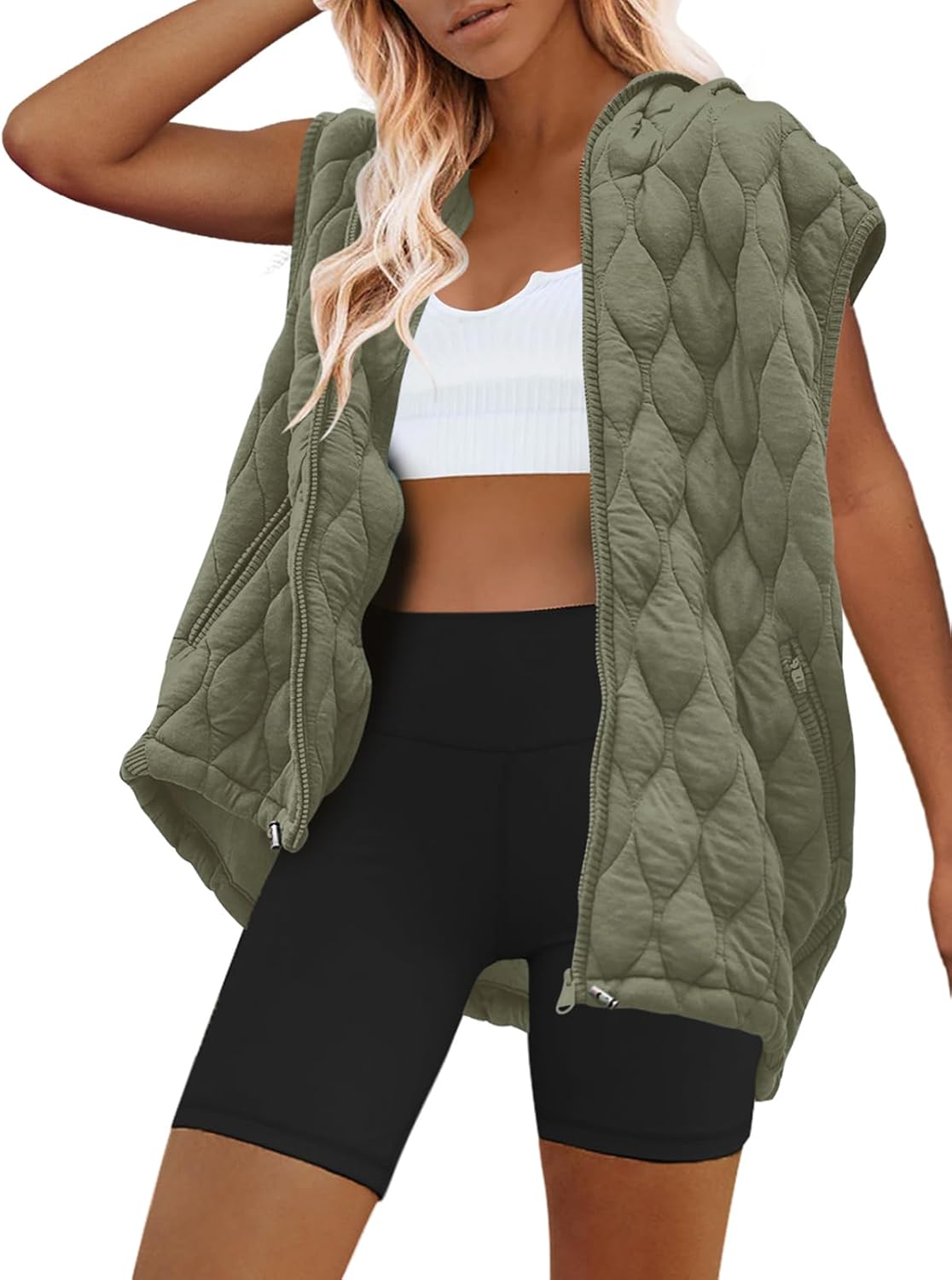 SENSERISE Womens Oversized Puffer Vest Sleeveless Quilted Jacket Zip Up Hooded Puffy Vest Winter Coats with Pockets