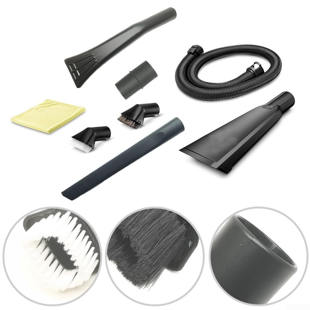 Kit de nettoyage intérieur de voiture pour aspirateur Karcher 2.863-304.0, comprend un tuyau d'extension de 1,5 m, un suceur plat extra long, une buse de voiture, une brosse d'aspiration à poils durs