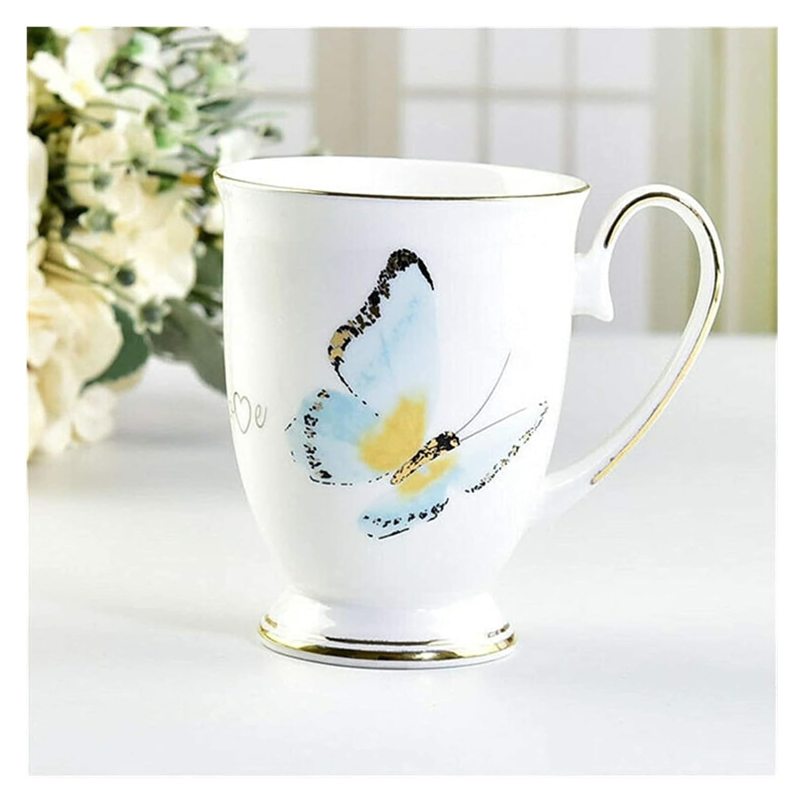 Kaffeetassen aus Glas mit Blumenmotiv, Emaille-Glastasse, Emaille-Blumen-Teeglas, Kaffeetasse, Glastasse, Kaffeetasse aus Knochenporzellan, Café, Blumenmalerei, Milchtasse, Blumen-Teetasse, kreativ