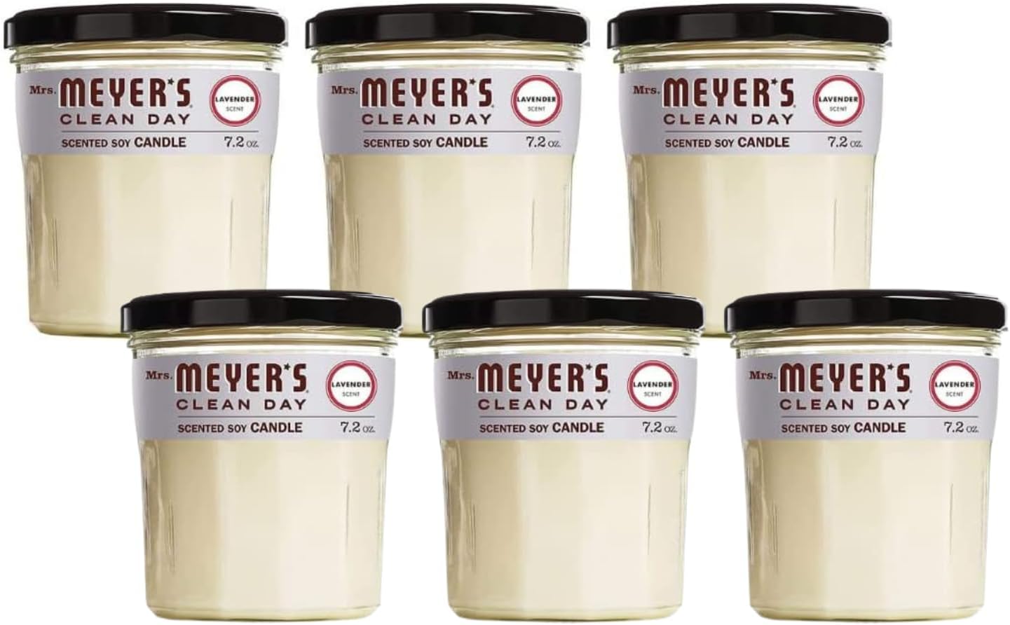 Mrs. Meyer's Clean Day Soy Candle, Lavender, 7.2-Ounce Glass Jars (Pack of 6)