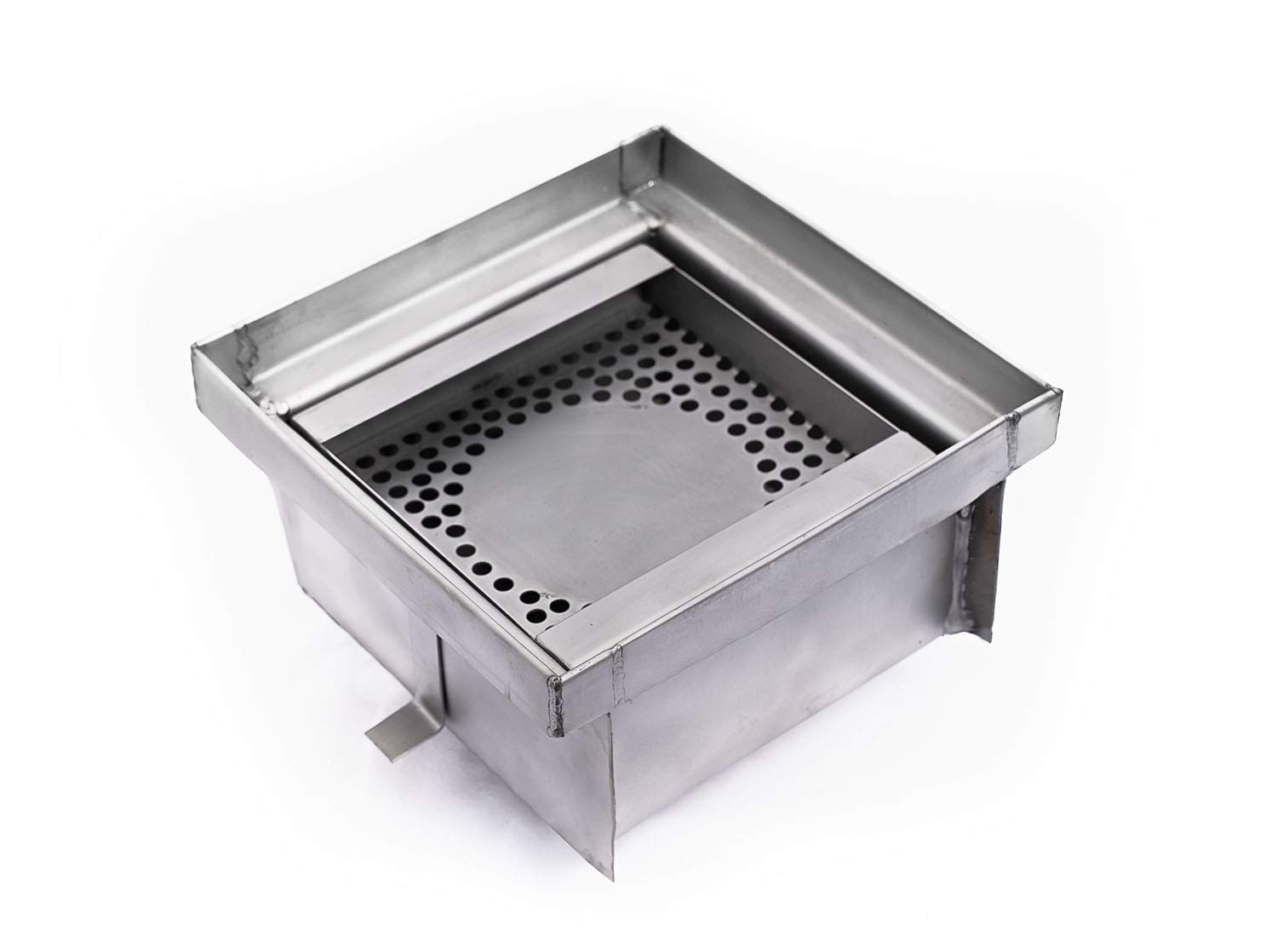 Sumidero sifónico de 250x250mm. de Acero Inoxidable. con Cesta de Recogida de residuos extraíble, Tapa Reforzada y Garras de Anclaje al Suelo.