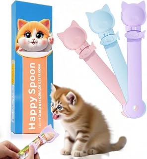 LICKJIMO 3PCS Cat Treat Dispenser Spoon for Churu Lickable Treats - Mess-Free, Safe, Big Surface Long Handle (3 Colors)