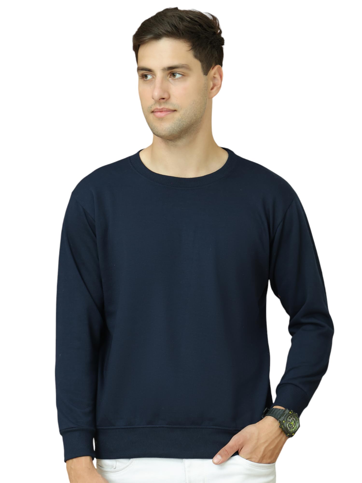 Fleece Regular Fit Solid Round Neck Sweatshirt for Men-MACK639877-image-12