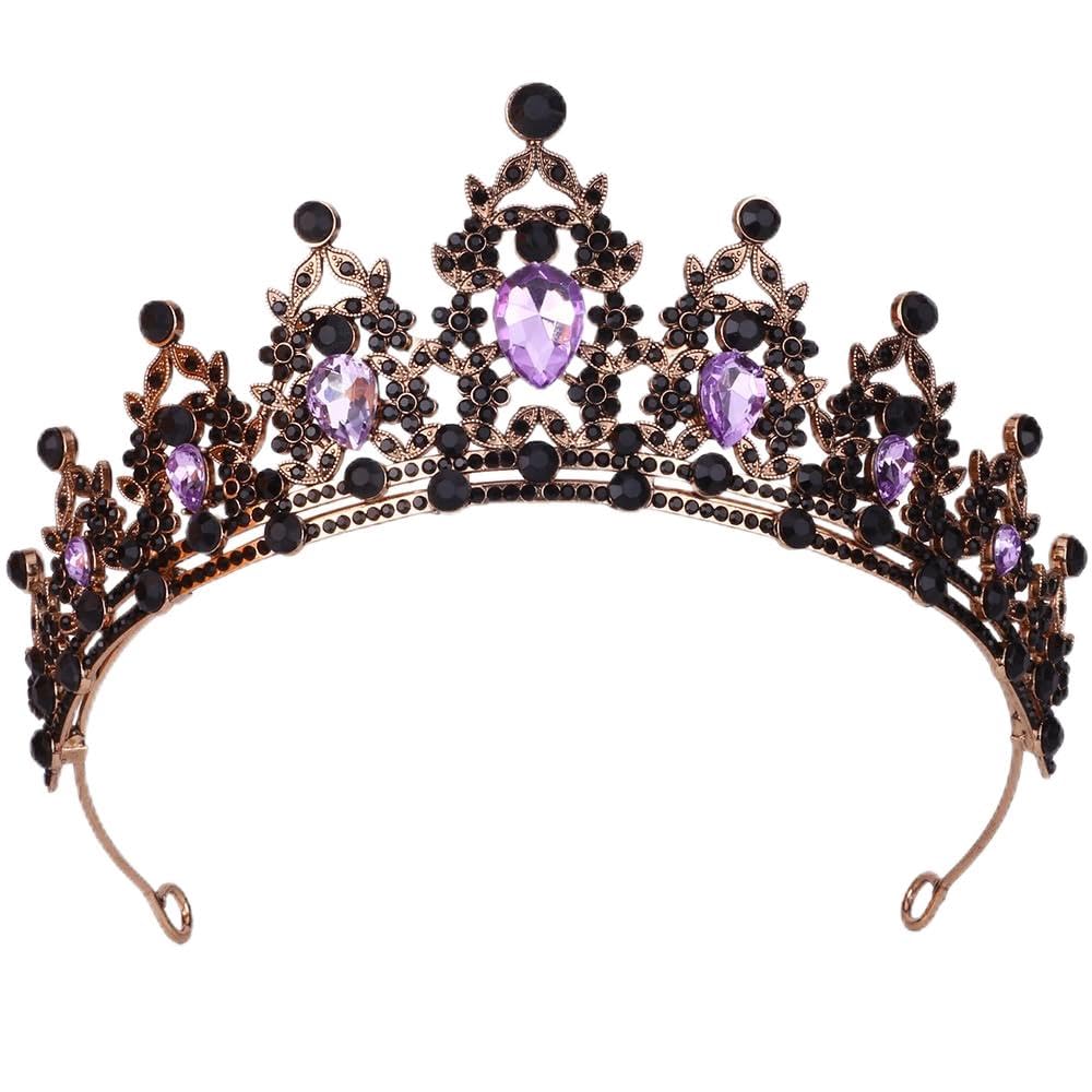Princess Crystal Wedding Crown for the Bride,Rhinestone Tiara Headwear Black Crown Headpiece for Bridal Hen Parties Prom Costumes & Special Occasions Sparkling Hair Accessories Gift for Women