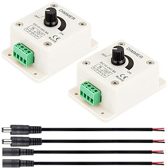 DC 12-24V LED PWM Dimmer Controller 8A 0%-100% PWM stepless dimming with DC male cable DC female cable,for various lights such as LED lights and colored lights.pack of 2