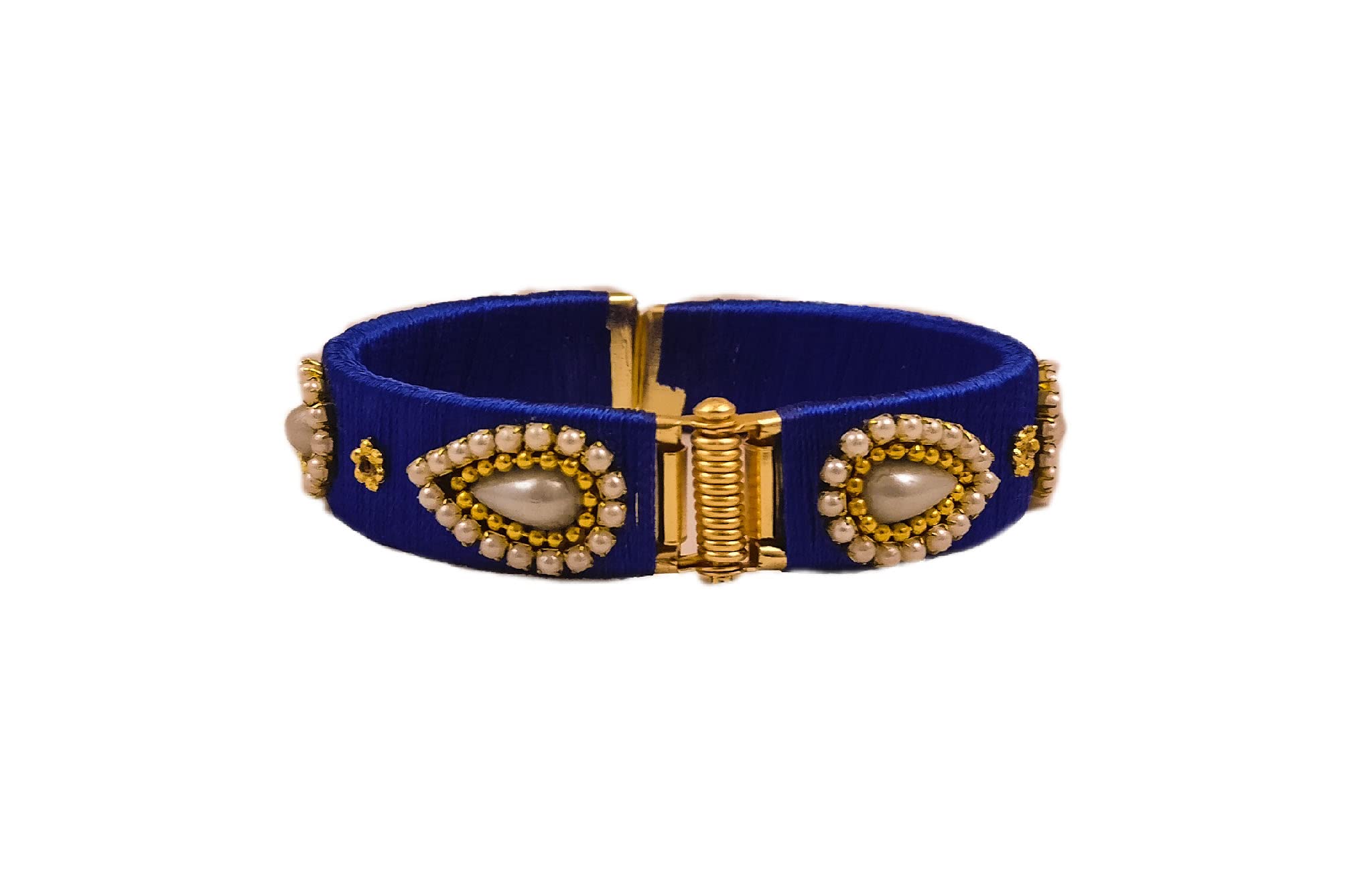 Yaalz Silk Thread Pearl Embellished 1/2 Inch Broad Open-Close Kada Bangles for Girls and Women for Festival, Traditional, Birthday, Everyday Office Open-Close casual wear in Ink Blue Colors (B0BGF5PW4L) Amazon Price History, Amazon Price Tracker