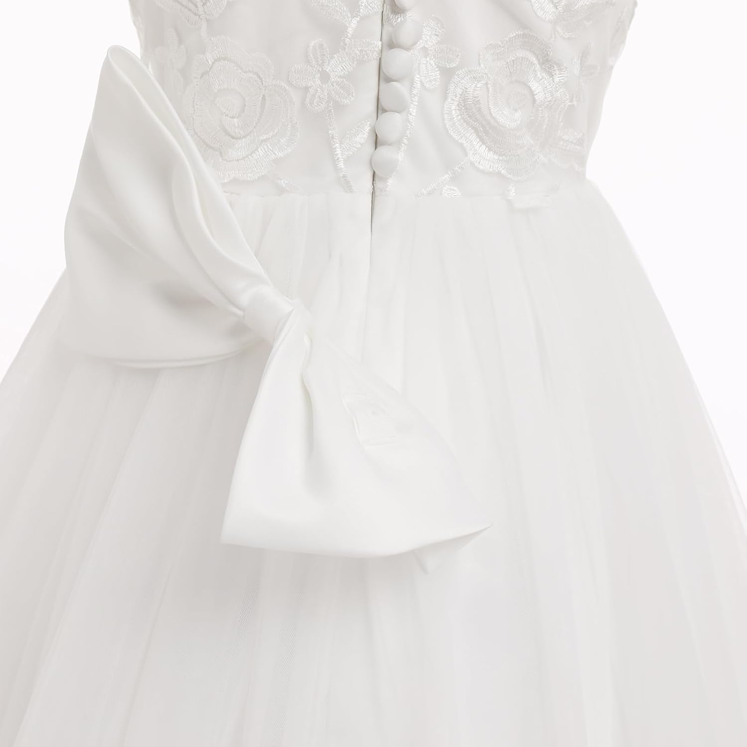 IDOPIP Flower Girl Lace Dress for Kids Wedding Bridesmaid Pageant Party Formal Long Gown Princess Communion Tulle Bow Dresses - Image 6