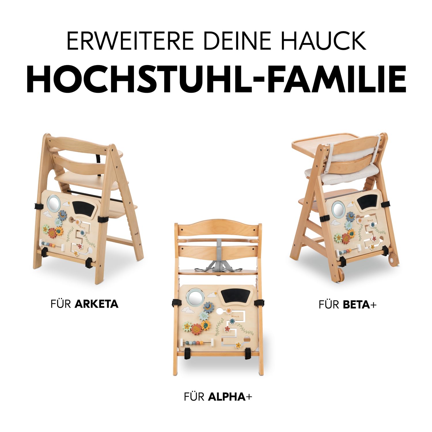hauck Activity Board für Alpha+, Beta+, Arketa Hochstuhl, Spielen & Lernen ab 10 Monaten, FSC Zertifiziertes Holz, Schnelle Klettverschluss Befestigung