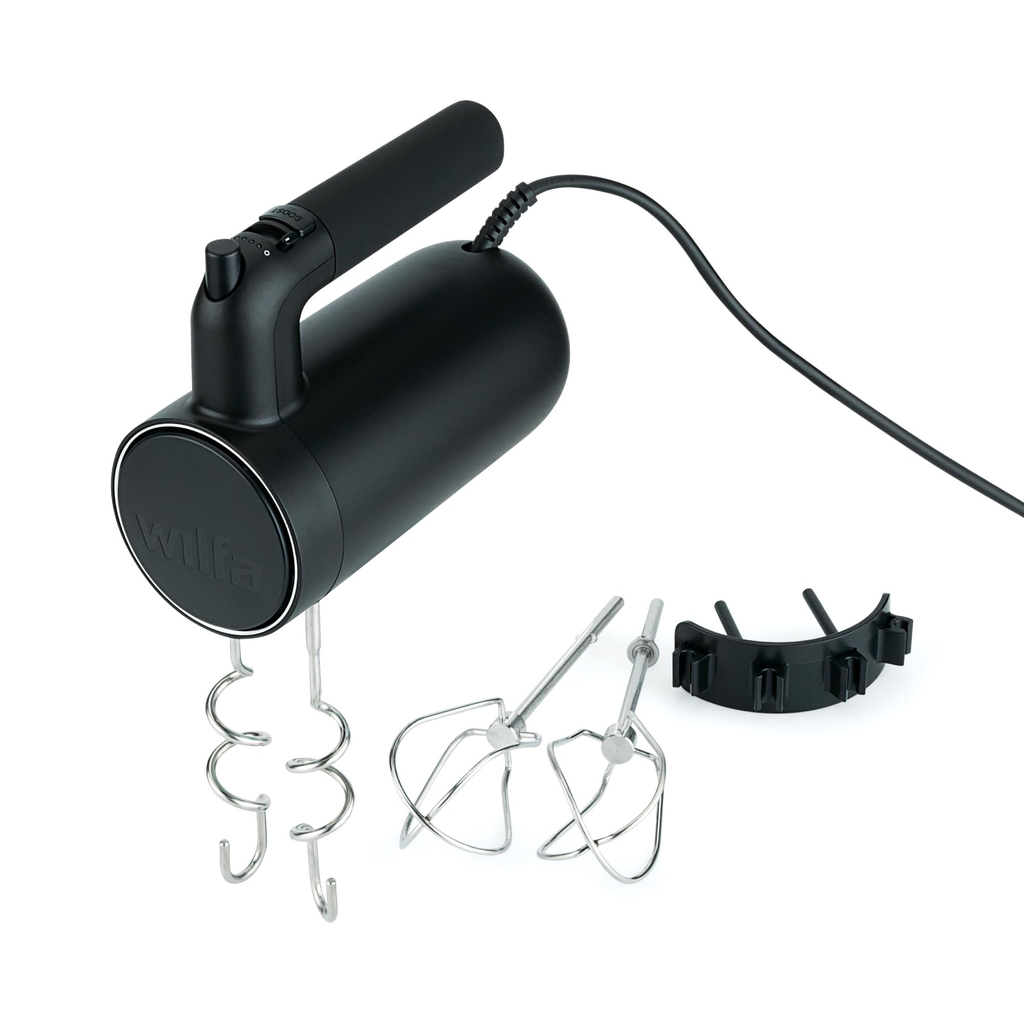 Wilfa Smooth Mix Handmixer 500 W I 5 Geschwindigkeiten & Boost-Funktion I Sanftanlauf gegen Spritzer I Inkl. Schneebesen & Knethaken I Für Sahne, Teige & Eischnee I Design Award Gewinner