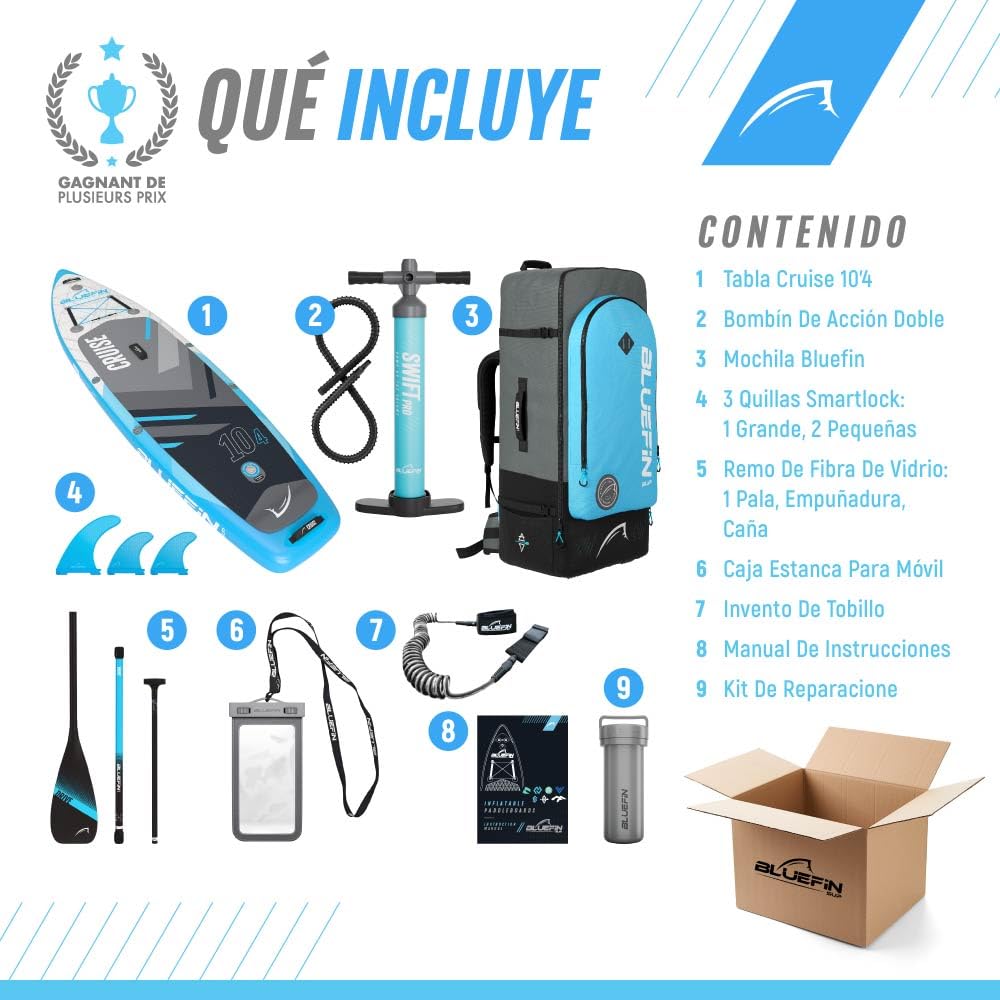 Bluefin Cruise Premium Stand Up Paddle Set, Tabla de Paddle Hinchable Premium para Adultos, Paquete SUP con Mochila, Remo de Fibra de Vidrio y Bomba