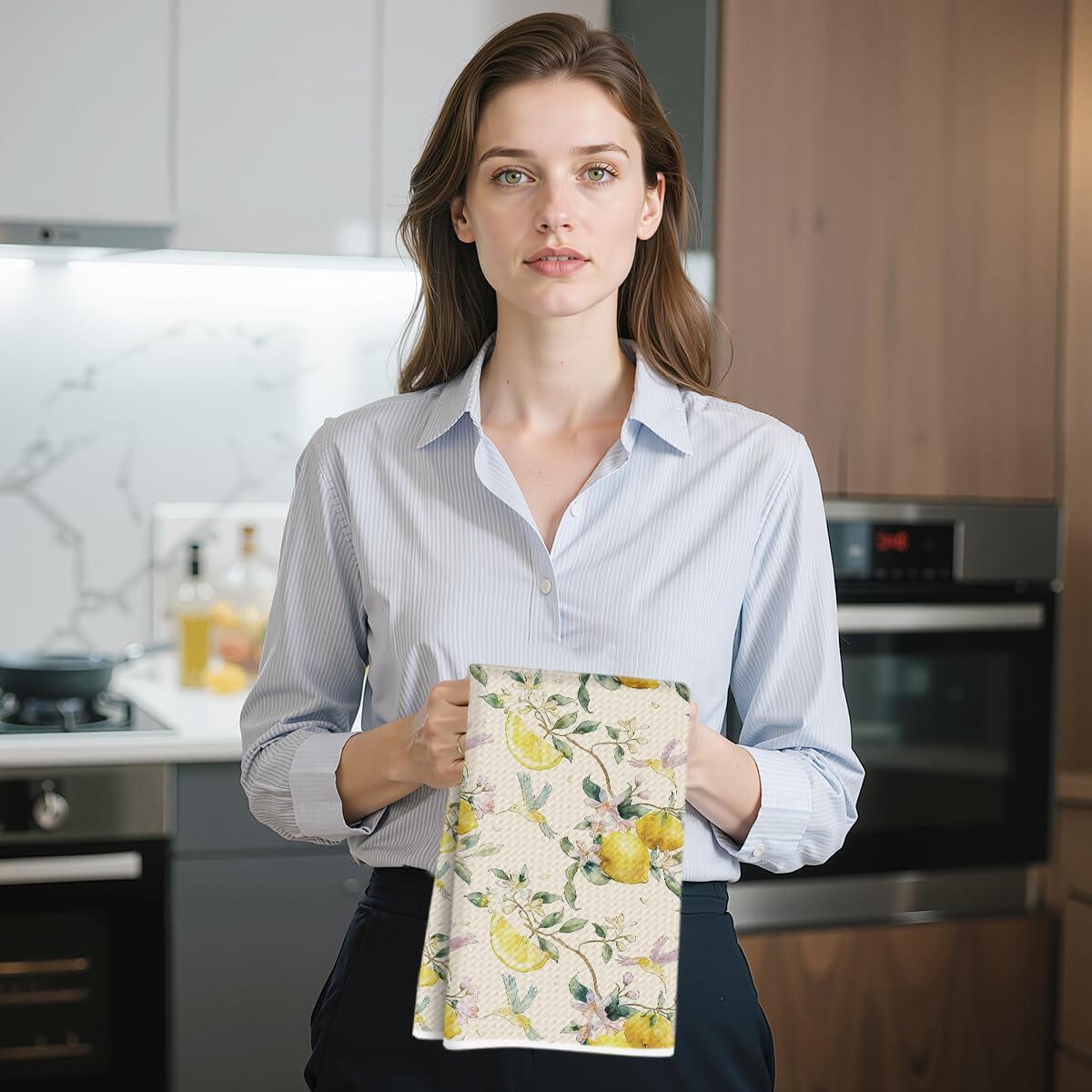 Hanamiya Na 2 Pcs Lemon Birds Kitchen Towels 14x24 Inch, Lemon Birds Dish Towel Waffle Weave Hand Cloth Tea Towel for Cleaning Spring Absorbent Dishcloths Cute Home Decor Housewarming Gifts - Image 6