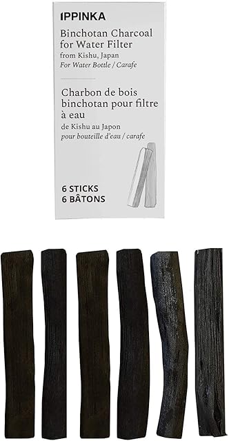 Binchotan Charcoal - Water Purifying Stick for Great-Tasting Water from Kishu, Japan - Each Stick Filters Personal-Sized Water Bottle - 6 Slim Sticks