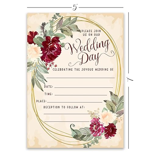 Miniatura 6 de Spring & Summer Wedding Invitations with Envelopes - Burgundy Wedding Invitations - Invitation Wedding Kit - Set of 25 Beautiful Reception