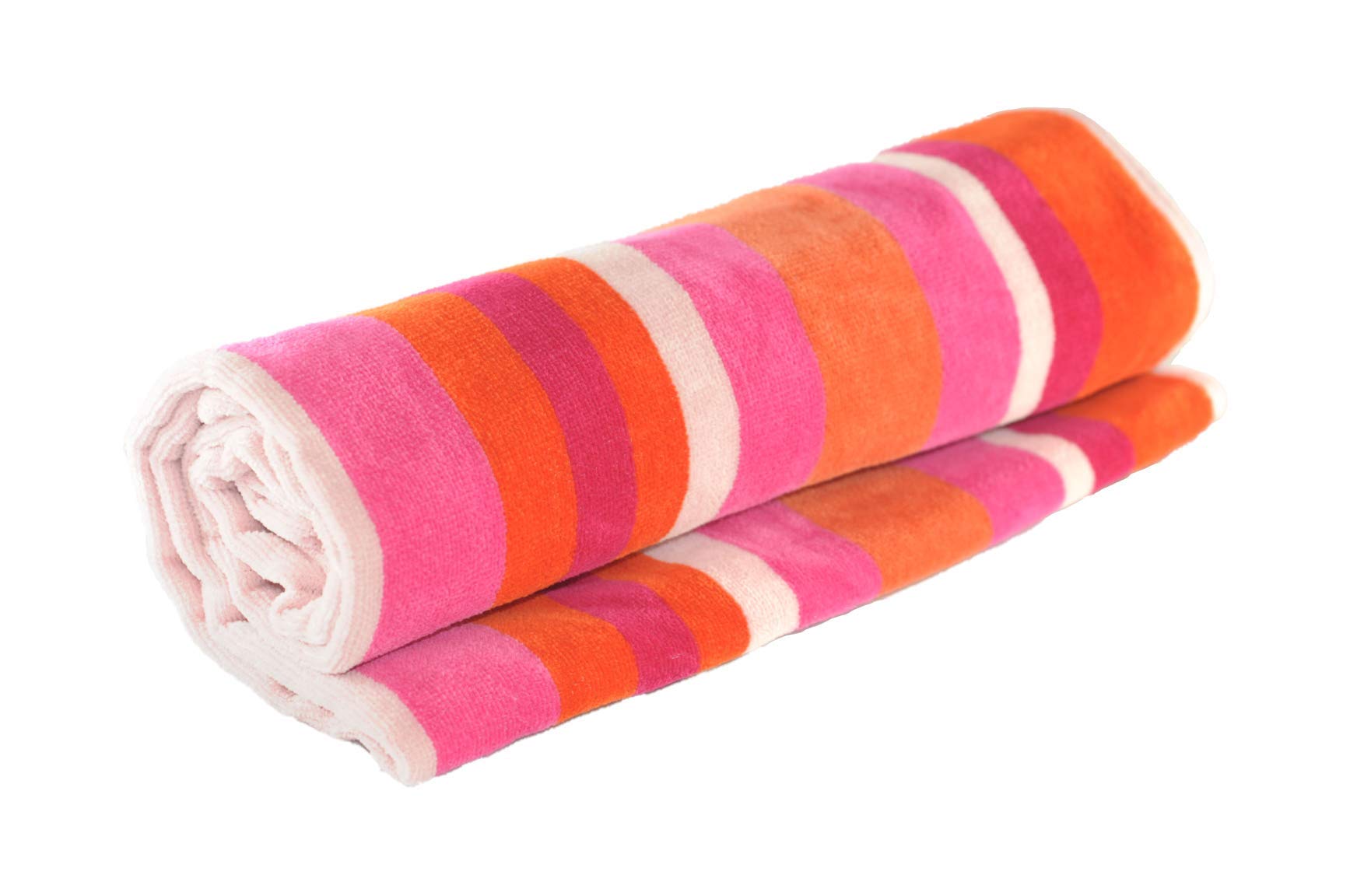 Lex's Linens Lot de 2 serviettes de plage en velours rayé 100 % coton Rose et orange