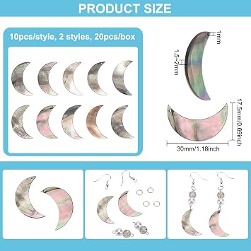 BENECREAT 20 Pcs Black Lip Shell Moon Pendants - Mother of Pearl, Flat, Suitable for Jewelry Making, DIY Craft, Beading, Necklace, Earrings - 17.5x30x1.52mm