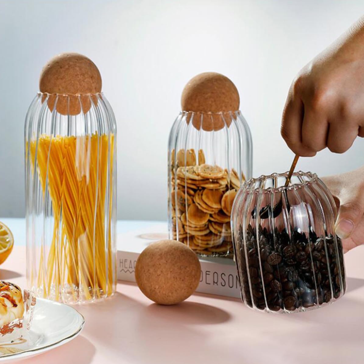 Operitacx Barattolo in Vetro Borosilicato Tappo in Sughero, 3 Pezzi