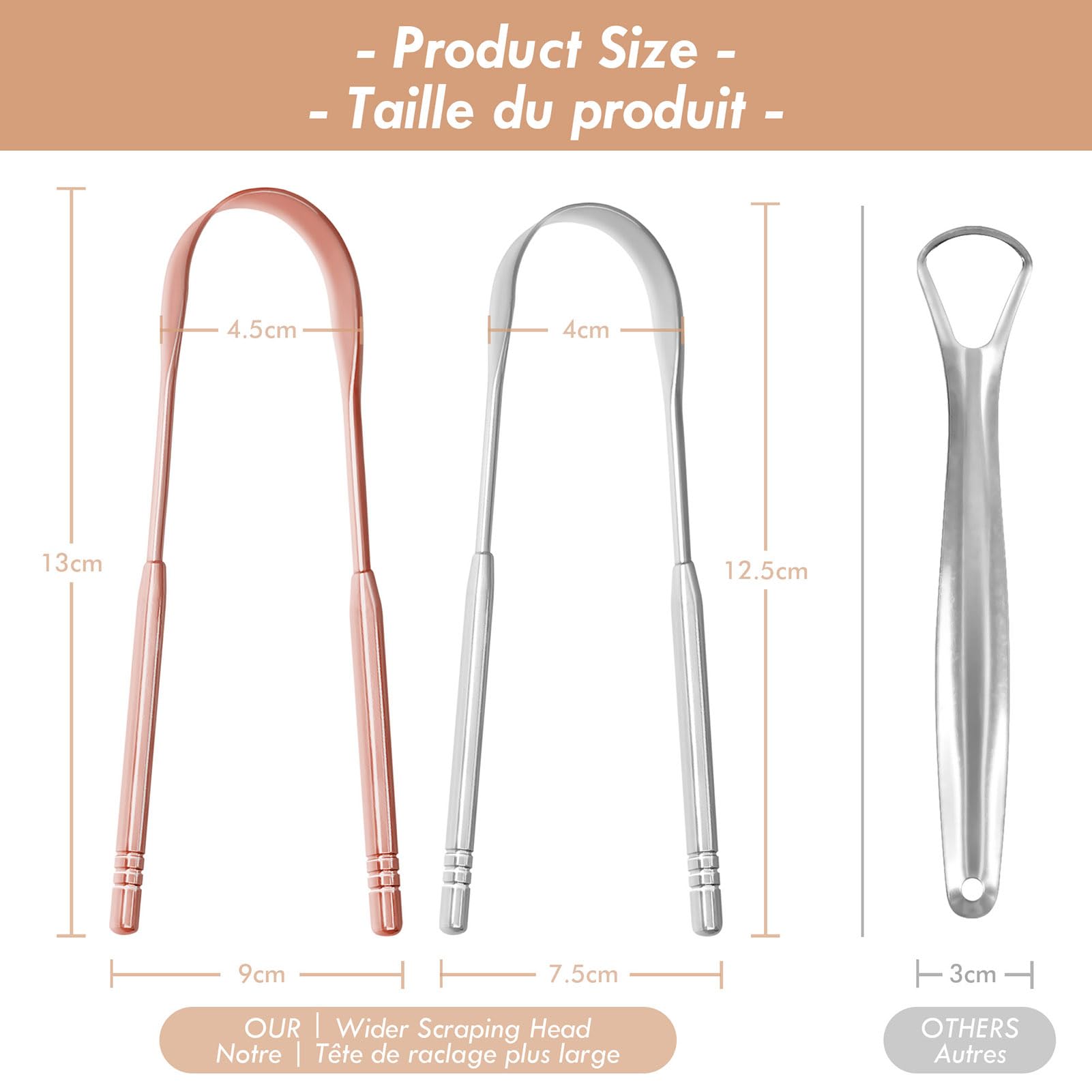 Raspador de lengua de 2 unidades, 100% acero inoxidable para adultos, raspador de lengua fácil de usar con estuche, limpieza de la lengua y reducir el mal aliento para el cuidado bucal 2