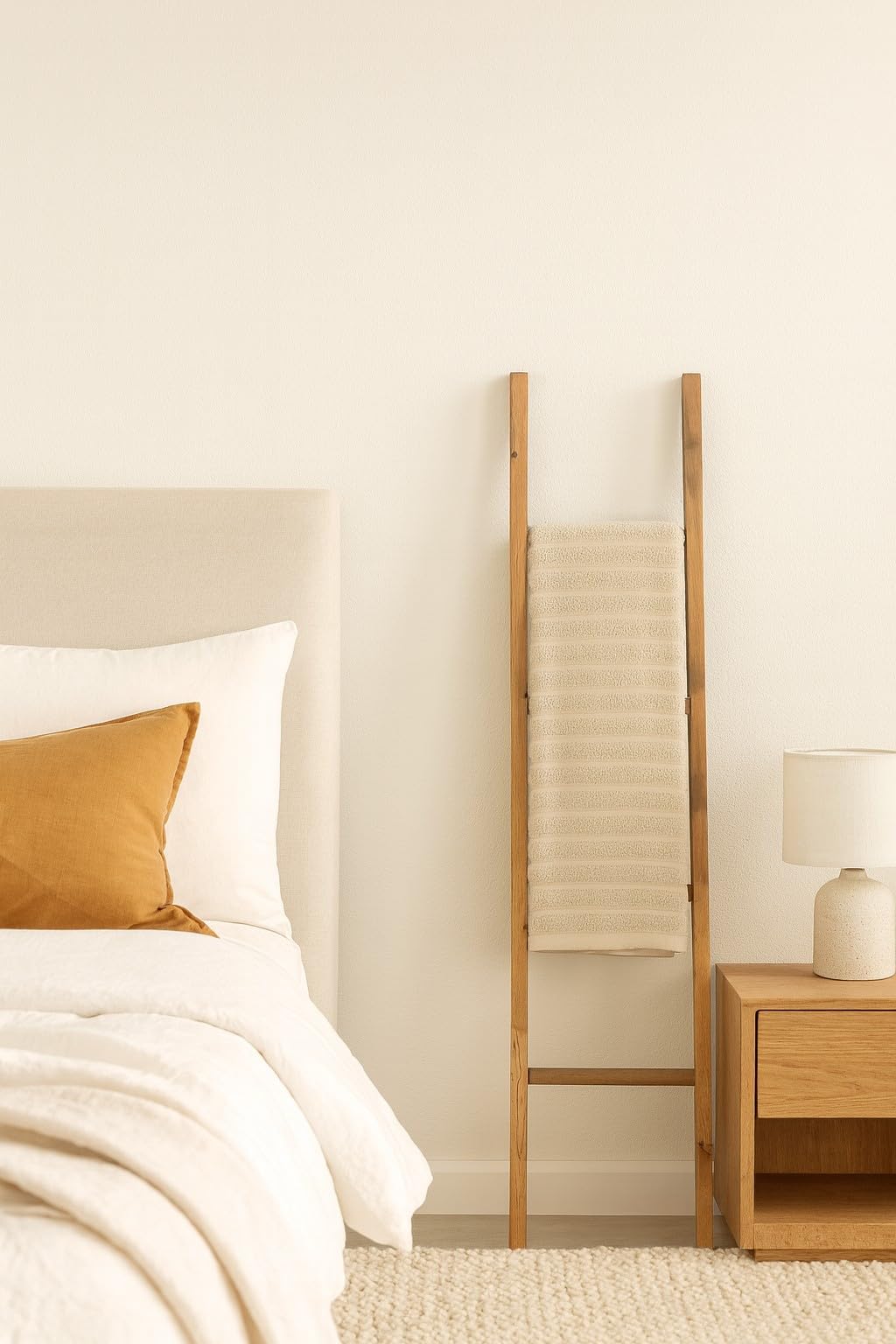 Biscottini Porta asciugamani in legno da terra 149x34,5x5 cm - Scala Appendi asciugamani da Parete - Scaletta Portasciugamani da Bagno Stile Moderno - Scala Decorativa Appendiabiti in legno massello