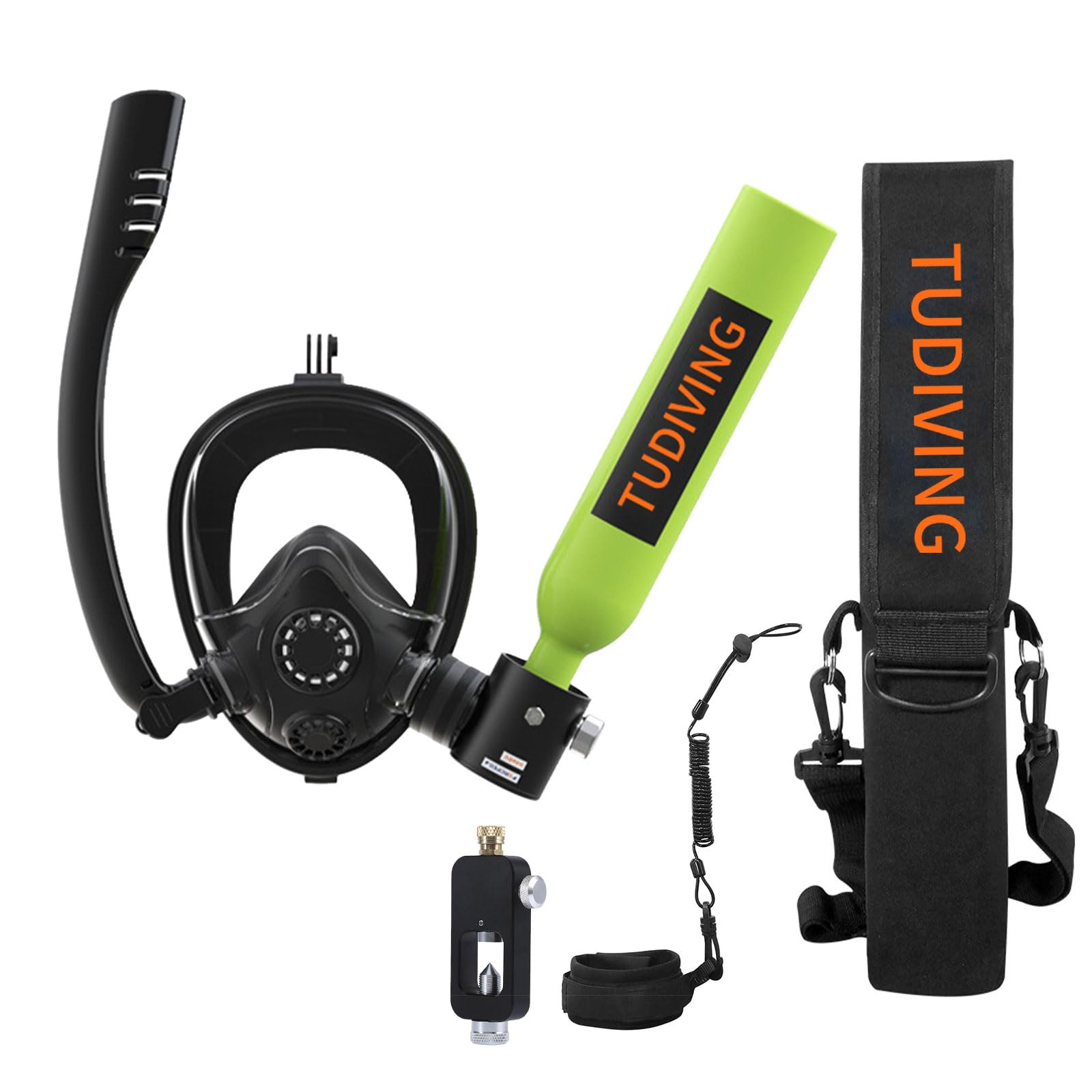 TUDIVING-0.5L Scuba Diving Tank Set,Mini Oxygen Cylinder with Full Face Snorkel Mask,Portable Travel Diving Kit for Underwater Diving Breathing Training/Rescue