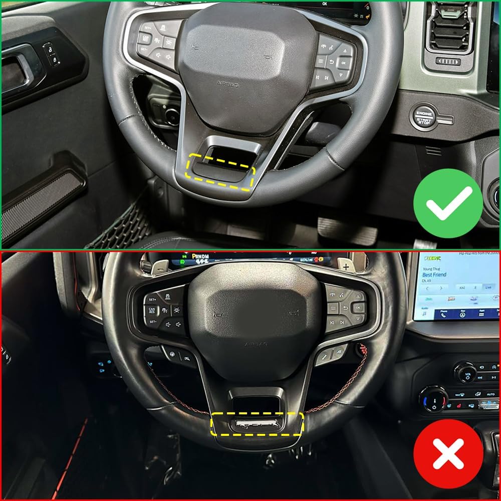 Jogon Dry Carbon Fiber Steering Wheel Frame Trim for Ford Bronco Off-Road Outer Banks Pickup Truck 2021 2022 2023 2024, Interior Decor, Steering Wheel Cover Moulding Sticker (Glossy CF)