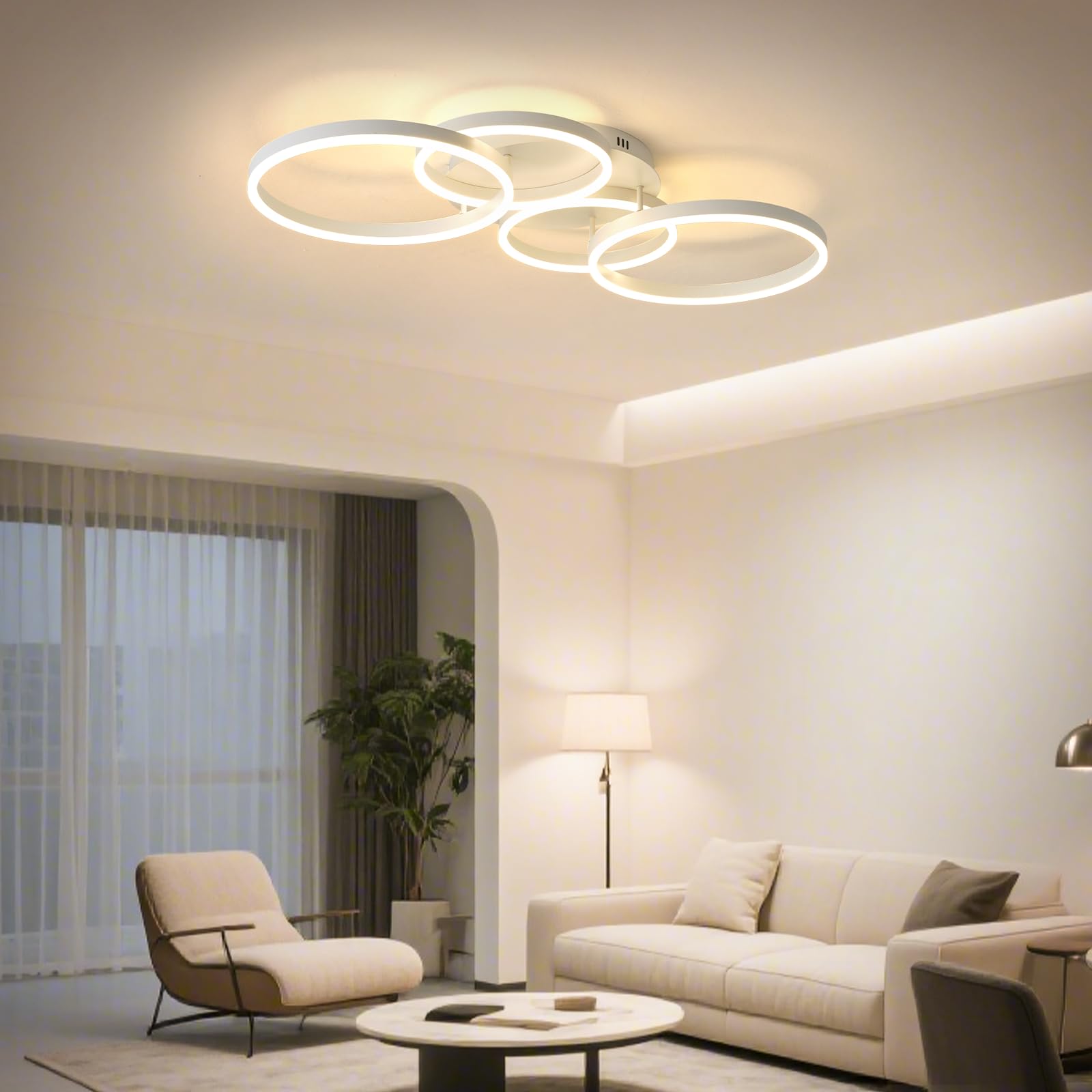 Deckenleuchte Dimmbar 40-60W, 100CM Deckenlampe LED Wohnzimmerlampe mit Fernbedienung APP Farbwechsel, Moderne lampe Dimming Deckenbeleuchtung Schlafzimmerlampe (Weiß)