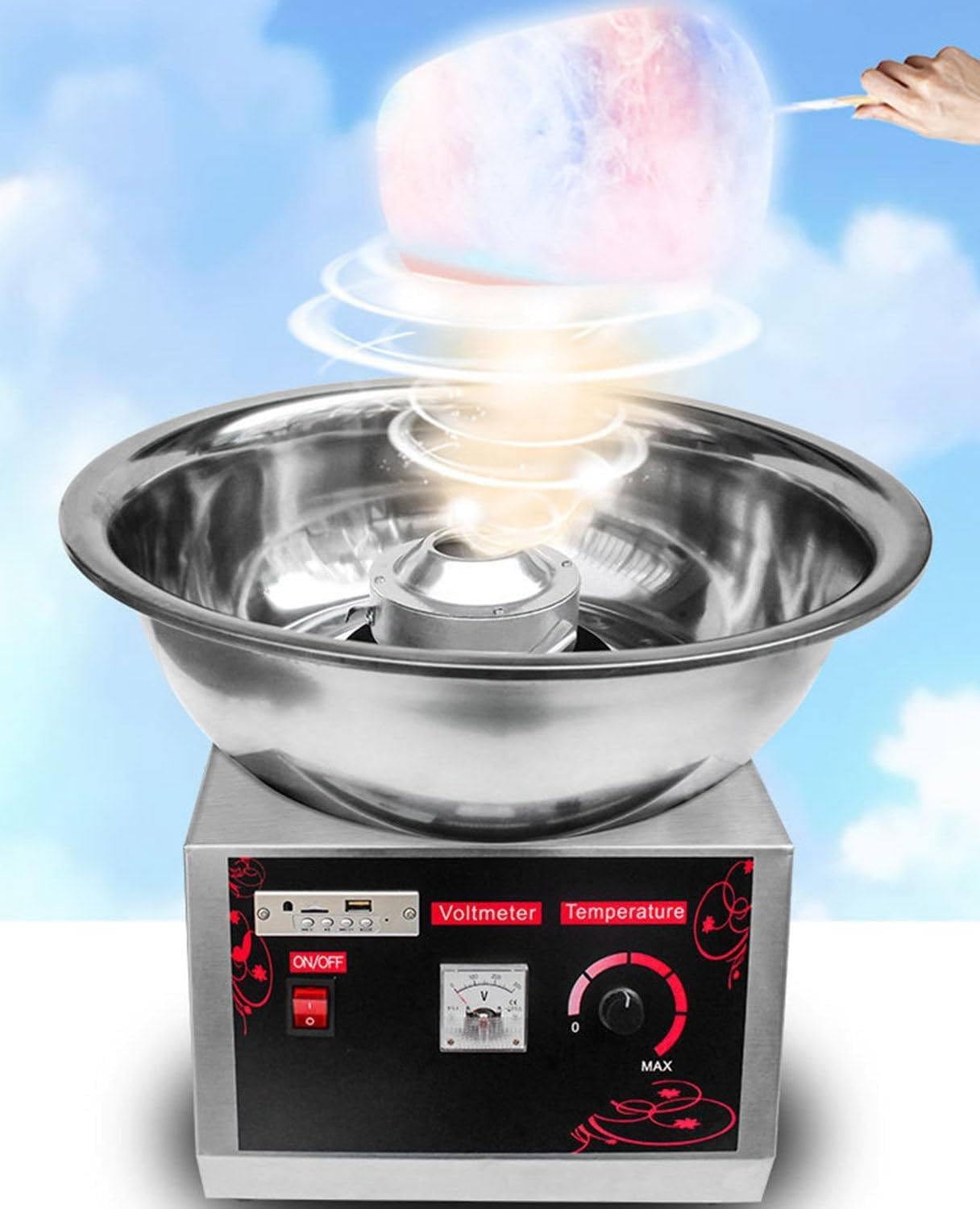 1000 W MáQuina EléCtrica Comercial de AlgodóN de AzúCar, MáQuina EléCtrica para Hacer AlgodóN de AzúCar, con Recipiente de Acero Inoxidable para Celebraciones iestas CumpleañOs