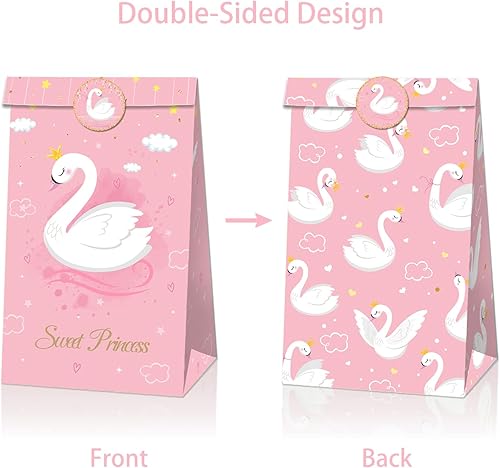 Miniatura 3 de Paquete de 12 bolsas de regalo para fiesta de cisne, decoración de fiesta de cumpleaños con temática de cisne rosa, aperitivos, bolsas de papel con