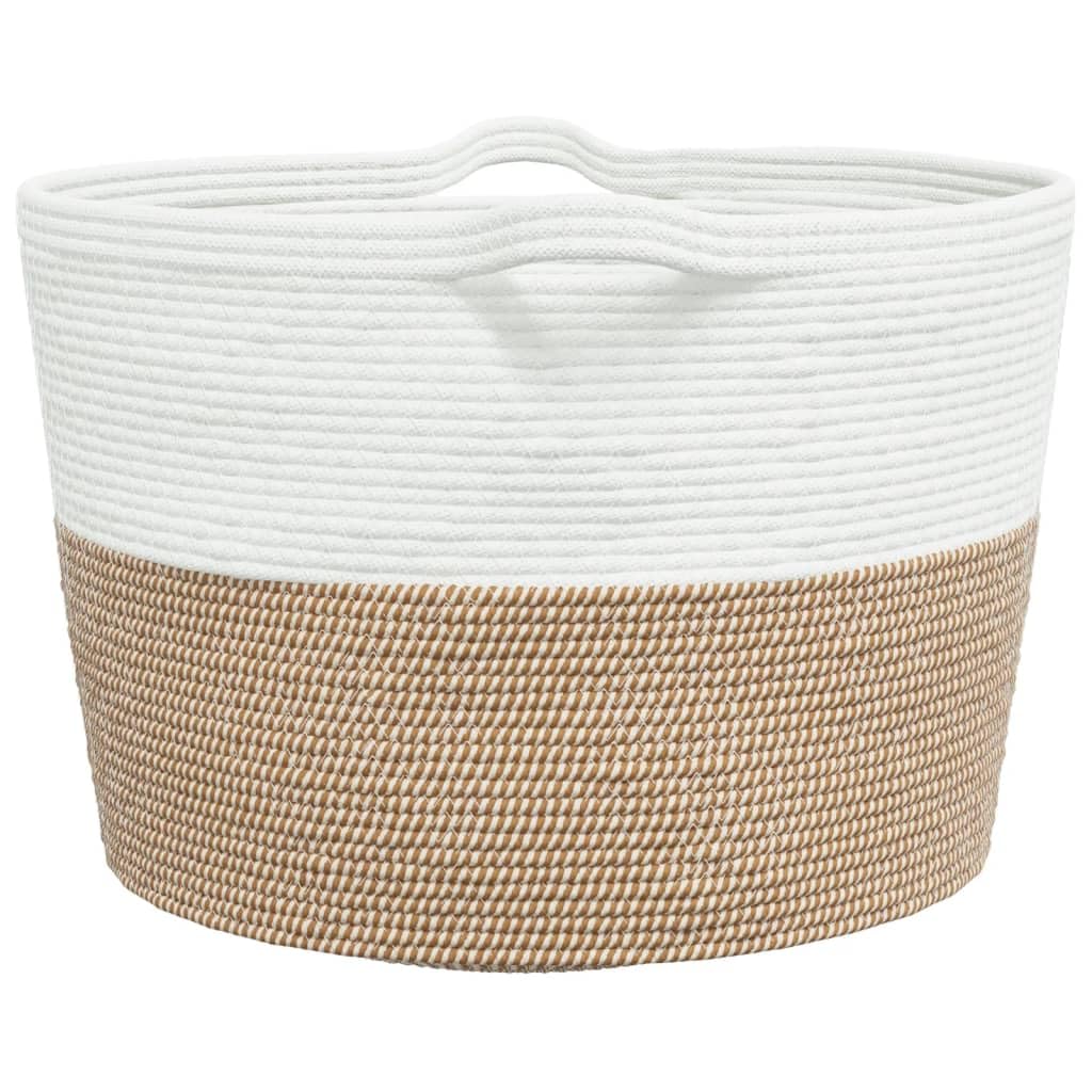 Cesto Biancheria Marrone e Bianco 60x36 cm Cotone | Pieghevole, Maniglie Robust, 60% Cotone 40% Poliestere, Porta Giocattoli e Coperte