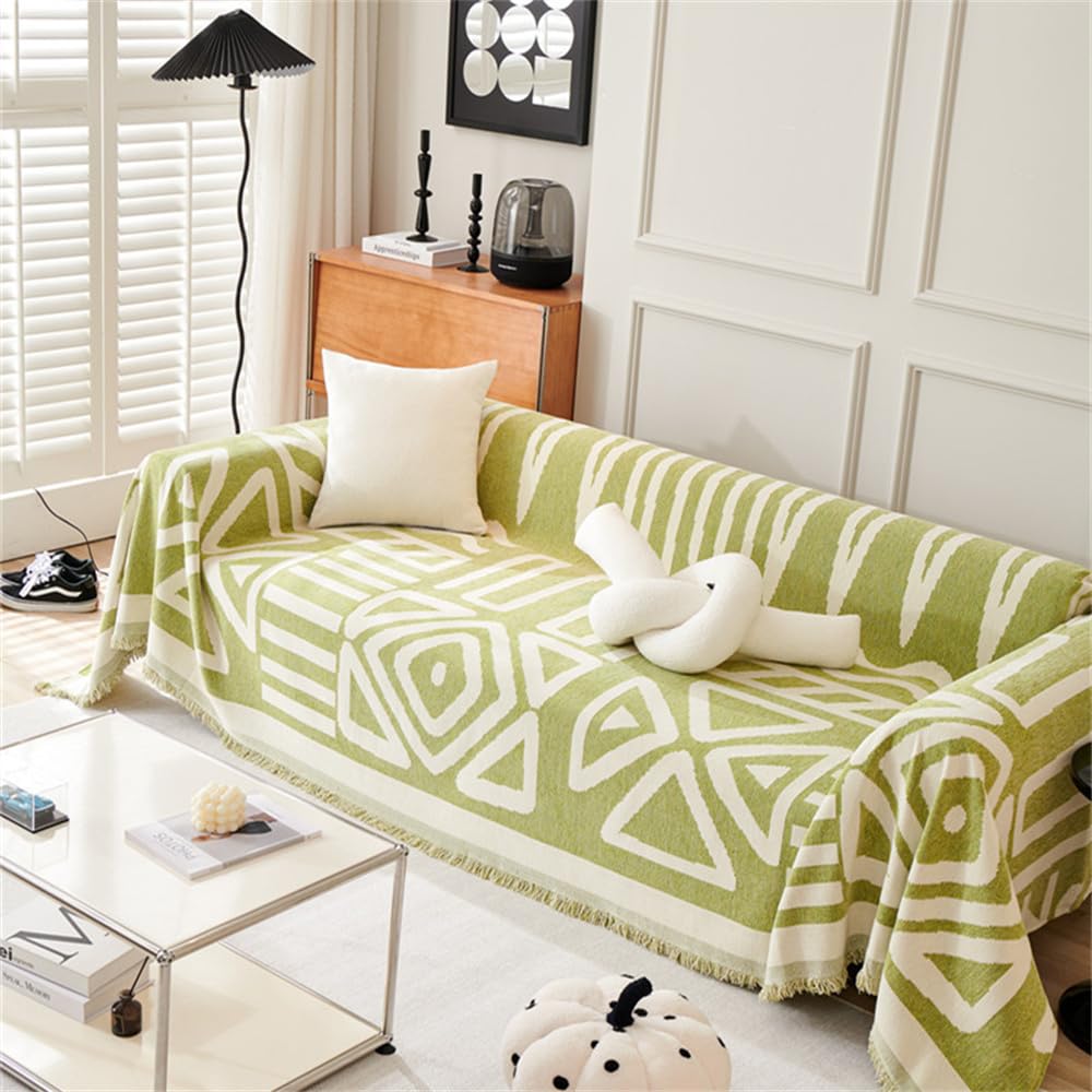 FANSU Throw for Sofa Large 1/2/3/4 Seater, Soft Throw Blanket Sofa Reversible Versatile Blanket Throw Lightweight Decorative Blanket for Chair Settees Couch Sofa Bed (180x420cm,bohemian green)