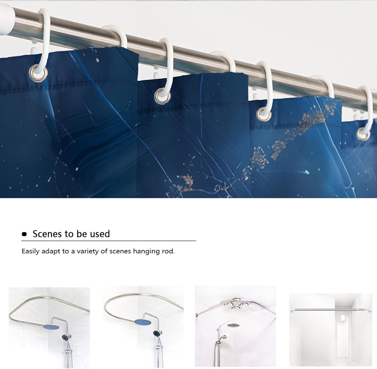 Marble Texture Shower Curtain Waterproof Abstract Crack Pattern Stall Shower Curtain Liner with Hooks Machine Washable Water Repellent Blue 78Wx54L (Shower Curtain 72Wx84L)