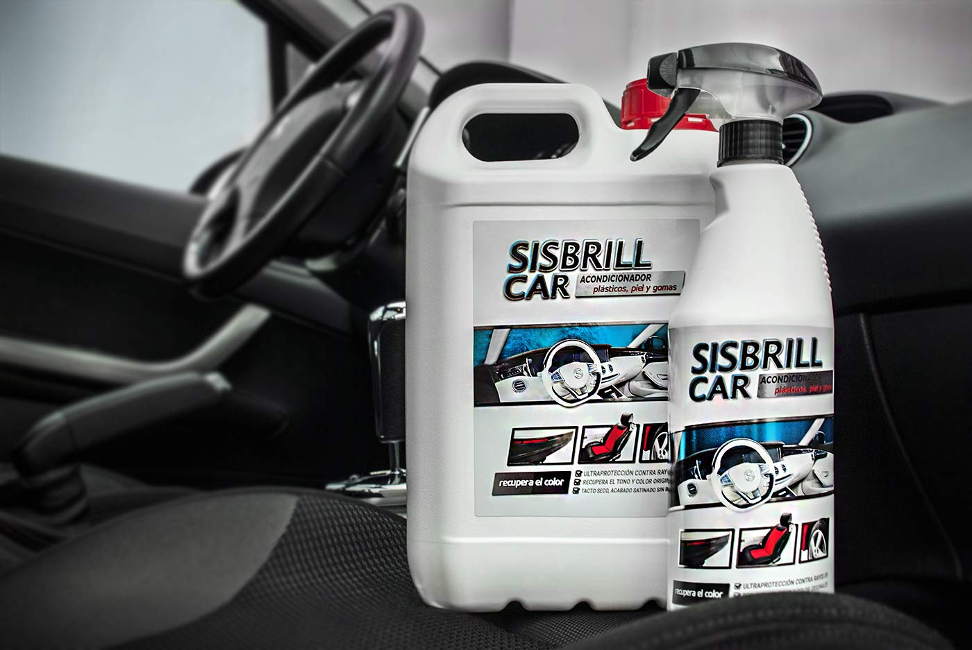 Sisbrill Car, Acondicionador Multi-Top de Salpicaderos, Plásticos y Piel - Abrillantador Satinado - Tacto Seco - 5 Litros