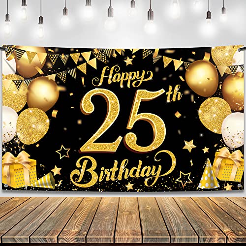 KatchOn Glitter Happy 25th Birthday Banner XtraLarge 72x44 Inch 25th Birthday Decorations for Men Happy 25th Birthday