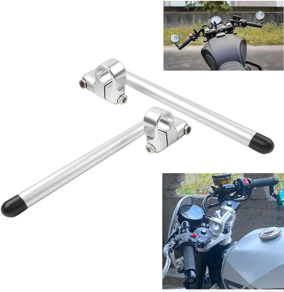 Cnoula11 1 Pair Handlebar Cafe Racer Bars Fork Tube Aluminum Silver 33mm Universal For motorcycles with 31mm~58mm Fork tube