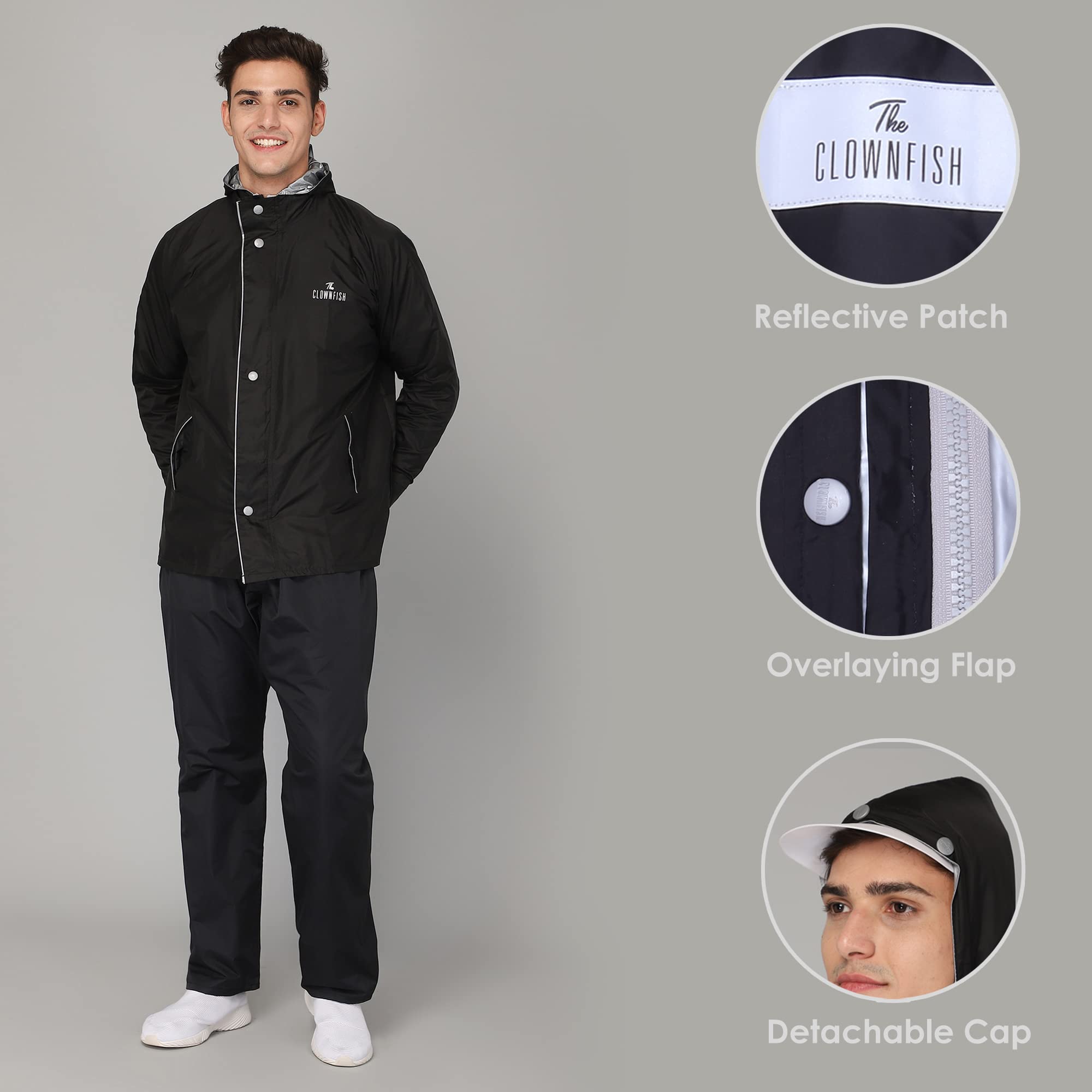 THE CLOWNFISH Nylon Viner Pro Series Reversible Waterproof Double Layer Men's Standard Length Raincoat (Black, 2XL-Size) 4