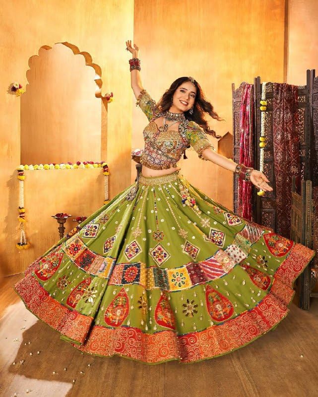 Women’s Navratri Lehenga Choli with Dupatta – Digital Printed Multi-Color Traditional Outfit for Wedding & Festival-V143