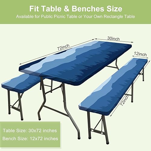 Miniatura 2 de ICOSY Mantel de picnic con fundas de banco de 30 x 72 pulgadas, resistente al viento, mantel rectangular ajustable para mesas de 6 pies, accesorios